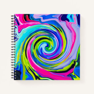 Groovy Abstract Geel en Navy Blue Swirl Notitieboek