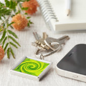 Groovy Abstract groen, vloeibaar kunstwervelschild Sleutelhanger (Zijkant)