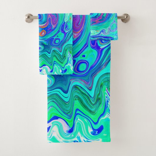 Groovy Abstract Ocean Blue en Green Liquid Swirl Bad Handdoek (Insitu)