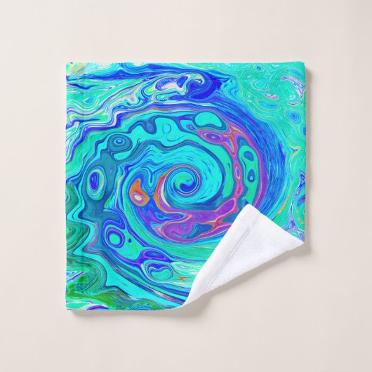 Groovy Abstract Ocean Blue en Green Liquid Swirl Bad Handdoek (Wasdoekje)