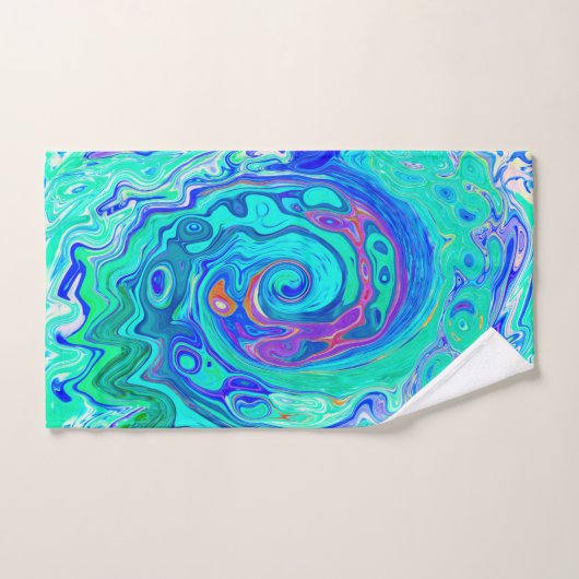 Groovy Abstract Ocean Blue en Green Liquid Swirl Bad Handdoek (Handdoek)