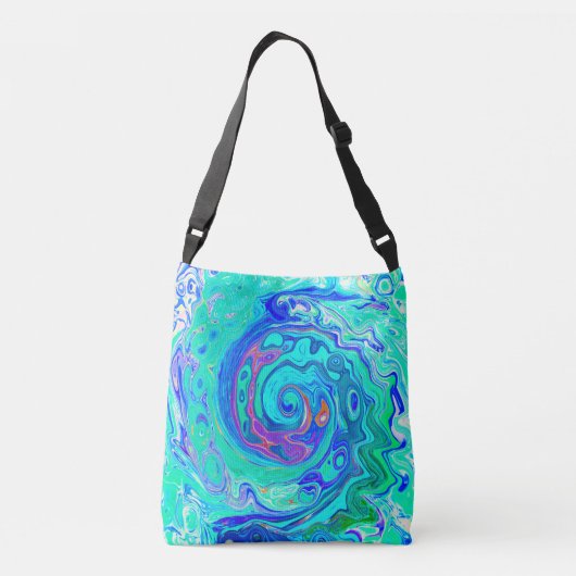 Groovy Abstract Ocean Blue en Green Liquid Swirl Crossbody Tas (Achterkant)