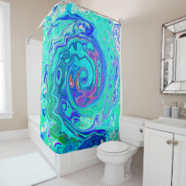 Groovy Abstract Ocean Blue en Green Liquid Swirl Douchegordijn