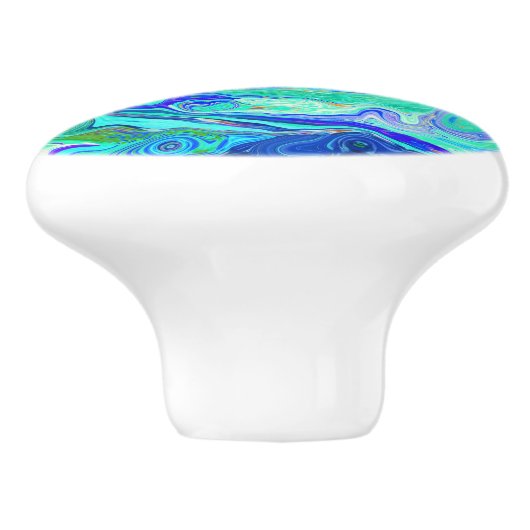 Groovy Abstract Ocean Blue en Green Liquid Swirl Keramische Knop (Zijkant)