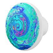 Groovy Abstract Ocean Blue en Green Liquid Swirl Keramische Knop (Rechts)