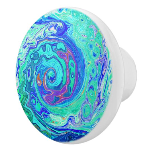 Groovy Abstract Ocean Blue en Green Liquid Swirl Keramische Knop (Rechts)