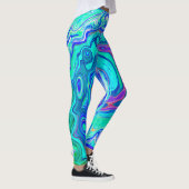 Groovy Abstract Ocean Blue en Green Liquid Swirl Leggings (Rechts)