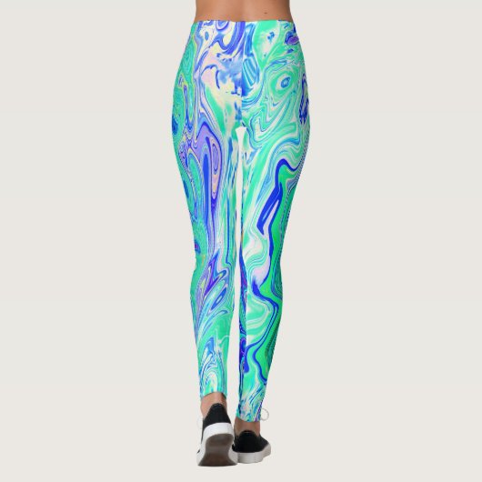 Groovy Abstract Ocean Blue en Green Liquid Swirl Leggings (Achterkant)