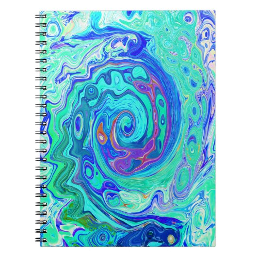 Groovy Abstract Ocean Blue en Green Liquid Swirl Notitieboek (Voorkant)