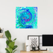Groovy Abstract Ocean Blue en Green Liquid Swirl Poster (Thuiskantoor)