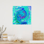Groovy Abstract Ocean Blue en Green Liquid Swirl Poster (Keuken)