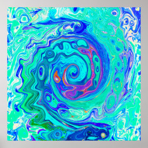 Groovy Abstract Ocean Blue en Green Liquid Swirl Poster
