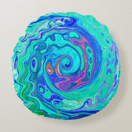 Groovy Abstract Ocean Blue en Green Liquid Swirl Rond Kussen