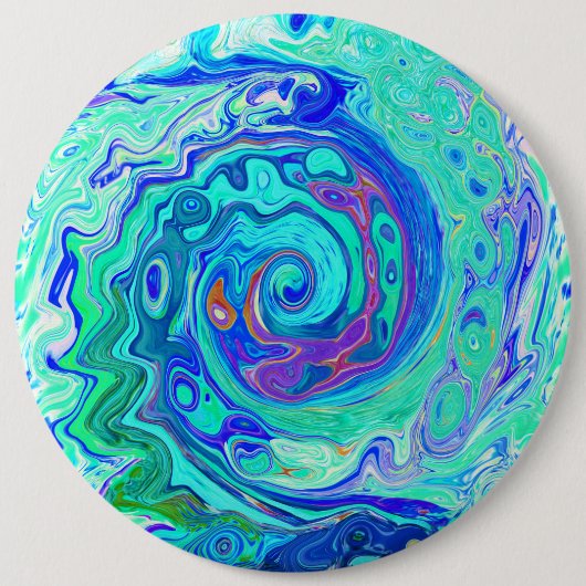 Groovy Abstract Ocean Blue en Green Liquid Swirl Ronde Button 6,0 Cm (Voorkant)
