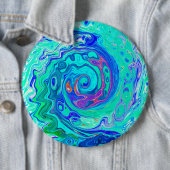 Groovy Abstract Ocean Blue en Green Liquid Swirl Ronde Button 6,0 Cm (In situ)