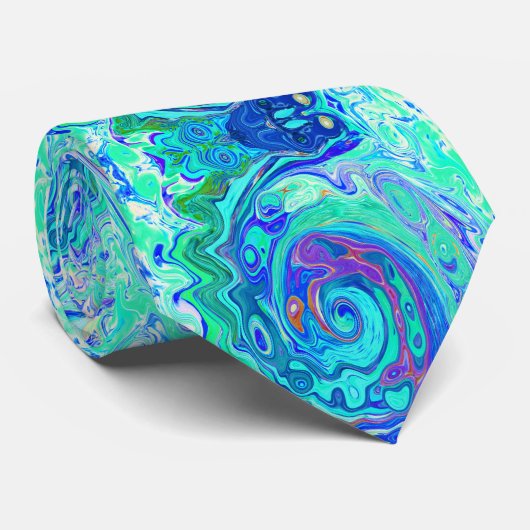 Groovy Abstract Ocean Blue en Green Liquid Swirl Stropdas (Opgerold)
