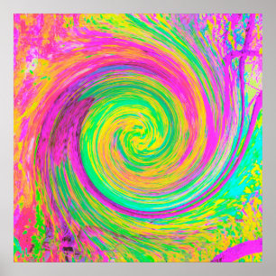 Groovy Abstract Paars en gele vloeibare wervelkolo Poster