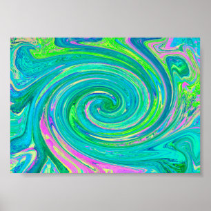 Groovy Abstract Retro Aquamarine Swirl Poster