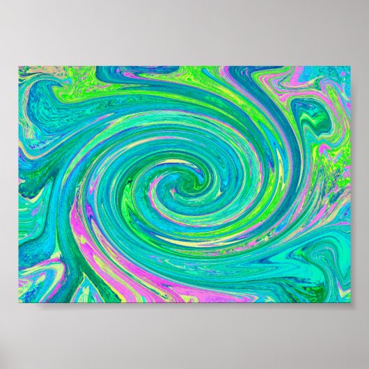 Groovy Abstract Retro Aquamarine Swirl Poster (Voorkant)