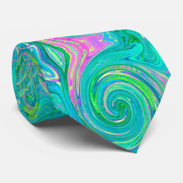 Groovy Abstract Retro Aquamarine Swirl Stropdas