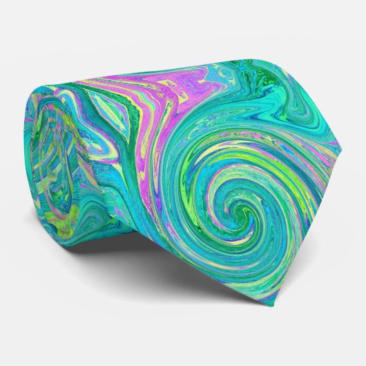 Groovy Abstract Retro Aquamarine Swirl Stropdas (Opgerold)
