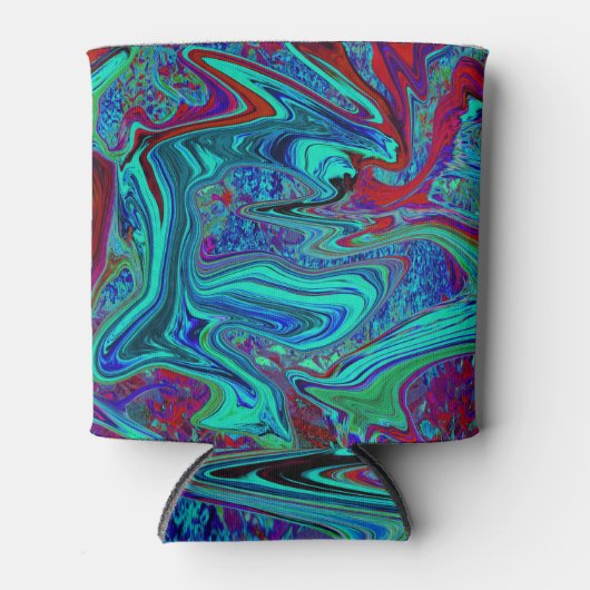 Groovy Abstract Retro Art in Blue en Red Blikjeskoeler (Voorkant)