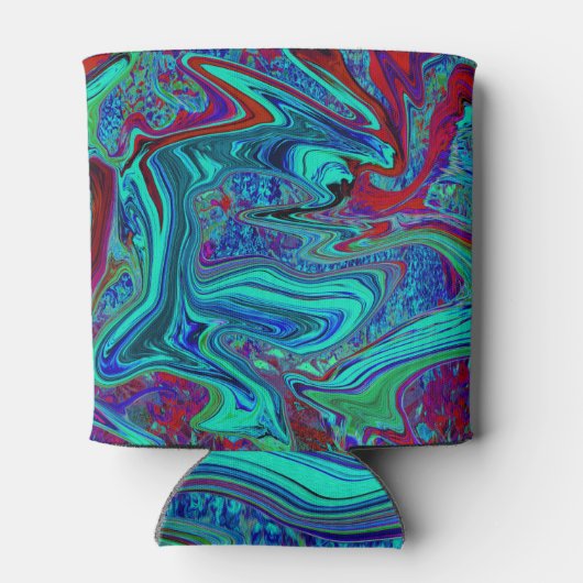 Groovy Abstract Retro Art in Blue en Red Blikjeskoeler (Achterkant)