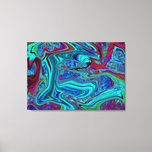 Groovy Abstract Retro Art in Blue en Red Canvas Afdruk (Voorkant)