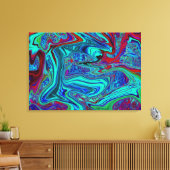 Groovy Abstract Retro Art in Blue en Red Canvas Afdruk (Insitu (Woonkamer))