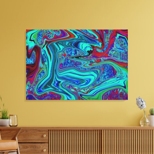 Groovy Abstract Retro Art in Blue en Red Canvas Afdruk (Insitu (Woonkamer))