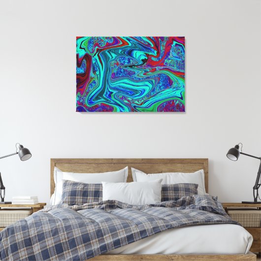 Groovy Abstract Retro Art in Blue en Red Canvas Afdruk (Insitu (Slaapkamer))