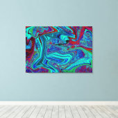 Groovy Abstract Retro Art in Blue en Red Canvas Afdruk (Insitu (Houten vloer))