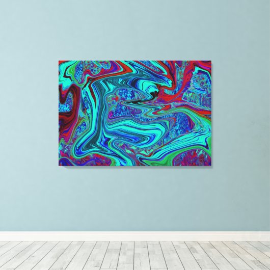 Groovy Abstract Retro Art in Blue en Red Canvas Afdruk (Insitu (Houten vloer))