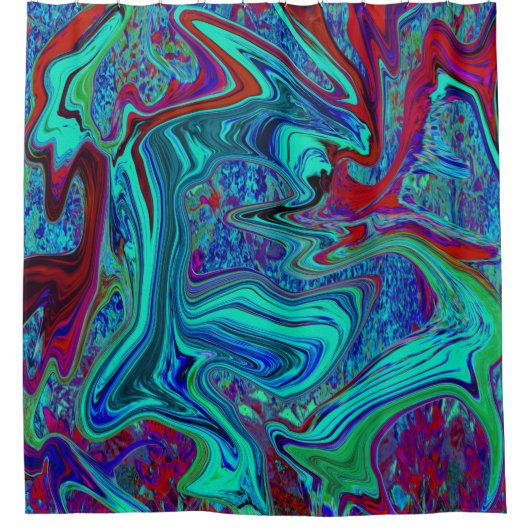 Groovy Abstract Retro Art in Blue en Red Douchegordijn (Voorkant)