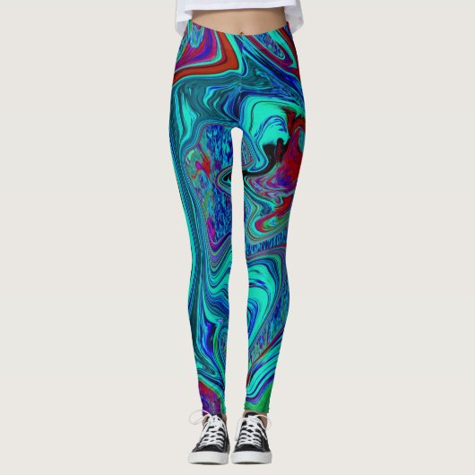 Groovy Abstract Retro Art in Blue en Red Leggings (Voorkant)