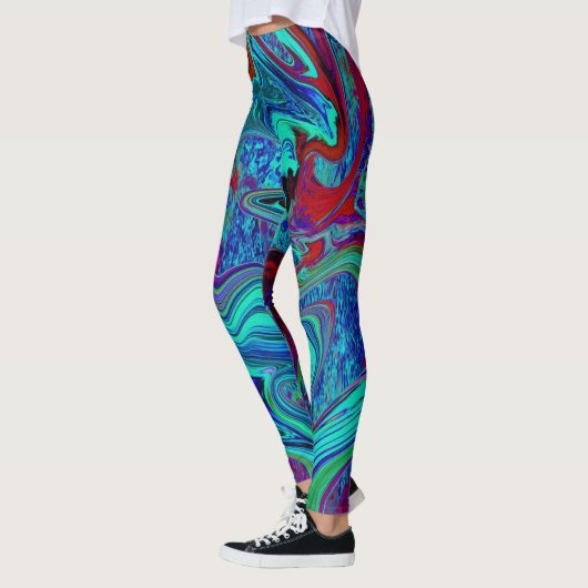 Groovy Abstract Retro Art in Blue en Red Leggings (Links)
