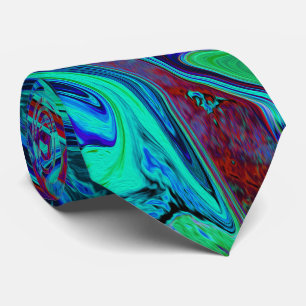 Groovy Abstract Retro Art in Blue en Red Stropdas