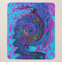 Groovy Abstract Retro Blauwe en Paarse Draaikolk Sherpa Deken