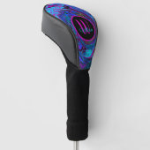 Groovy Abstract Retro Blue en Paars Swirl Golf H Golfheadcover (Schuin)