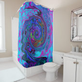 Groovy Abstract Retro Blue en Paarse wervelkolom Douchegordijn (In situ)