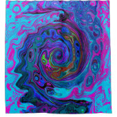 Groovy Abstract Retro Blue en Paarse wervelkolom Douchegordijn (Voorkant)