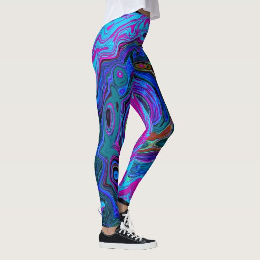 Groovy Abstract Retro Blue en Paarse wervelkolom Leggings (Rechts)