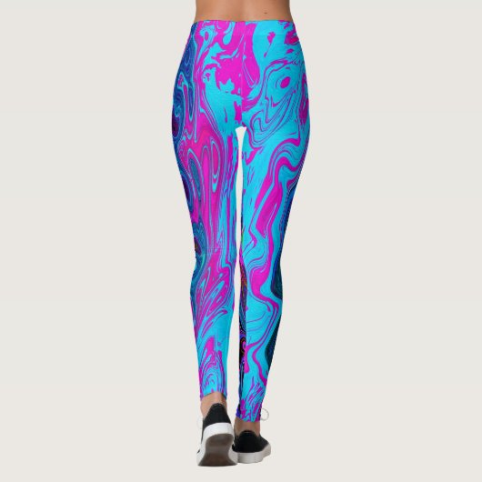 Groovy Abstract Retro Blue en Paarse wervelkolom Leggings (Achterkant)