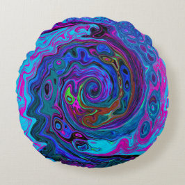 Groovy Abstract Retro Blue en Paarse wervelkolom Rond Kussen