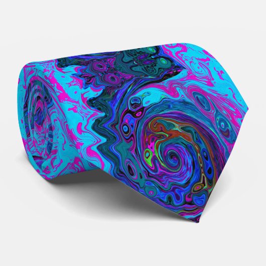 Groovy Abstract Retro Blue en Paarse wervelkolom Stropdas (Opgerold)