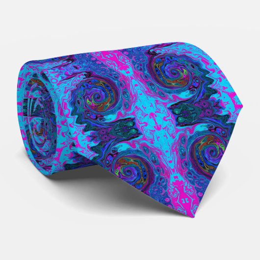 Groovy Abstract Retro Blue en Paarse wervelkolom Stropdas (Opgerold)