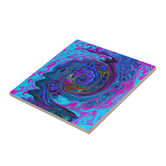 Groovy Abstract Retro Blue en Paarse wervelkolom Tegeltje (Zijkant)