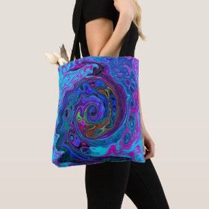 Groovy Abstract Retro Blue en Paarse wervelkolom Tote Bag