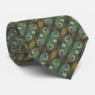 Groovy Abstract Retro Bruine en Groene Werveling Stropdas