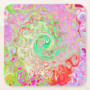 Groovy Abstract Retro Deel Groen Vloeibaar Zwenk Kartonnen Onderzetters
